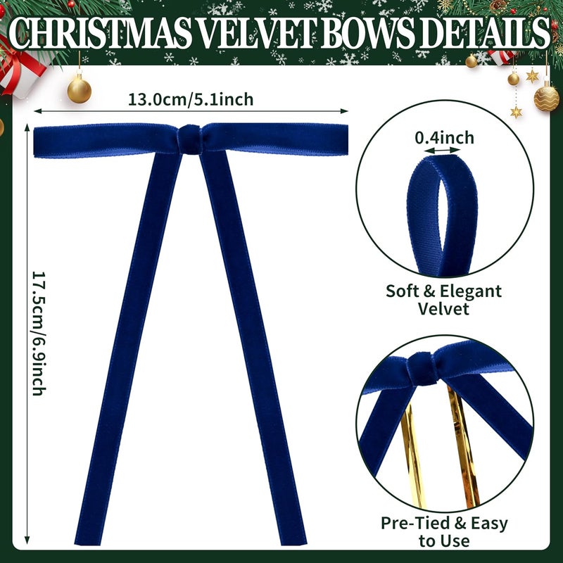 Lavwix 40Pcs Velvet Ribbon Bows, 5x7 Inch Pre-Tied Bows Christmas Ornaments for Xmas Tree, Garland, Wreath, Gift and Holiday Home Décor (5 x 7 Inch, Width of 3/8",Navy Blue) - Image 2